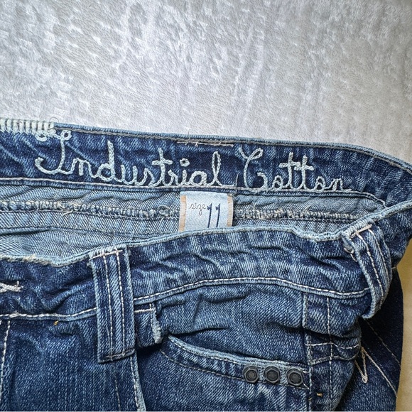 Industrial Cotton Denim Blue Jean Mini Skirt Y2K Distressed Pockets Size 11 - Picture 4 of 7
